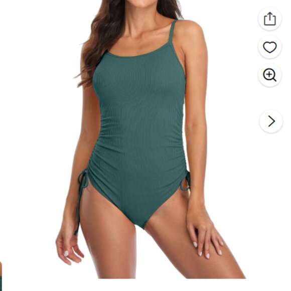 Green One-Piece Side Ruched Swimsuit Size Medium NWOT - Picture 1 of 8